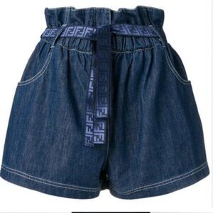 FENDI denim jean shorts with logo belt